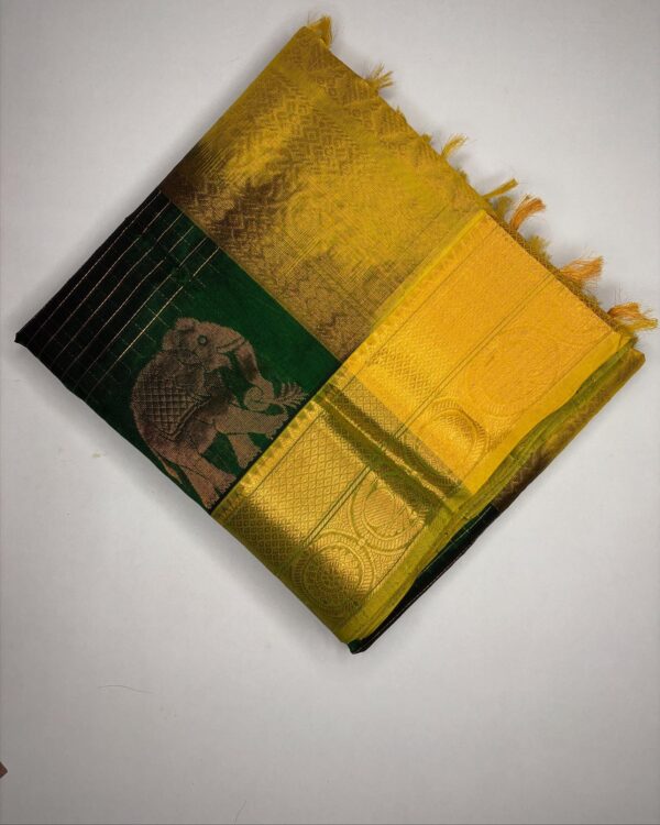 Handloom Silk Cotton Saree Green, Lemon Yellow Pallu and Blouse with Zari Woven Border