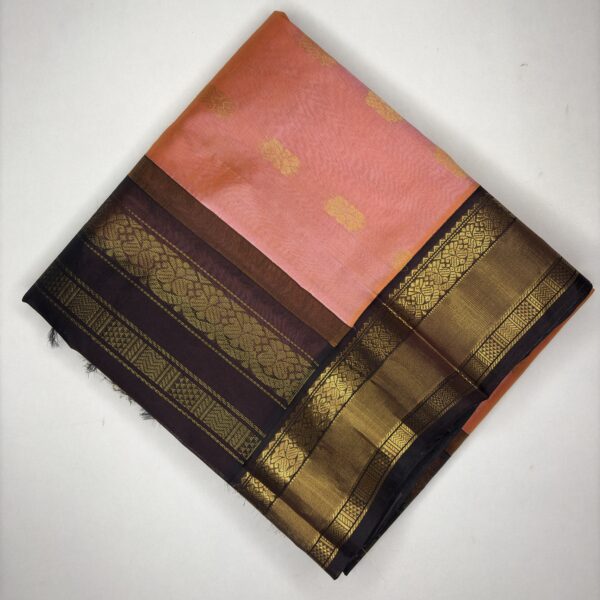 Korvai Silk Cotton Peach, Brown Blouse and Pallu with Silk by Silk Border