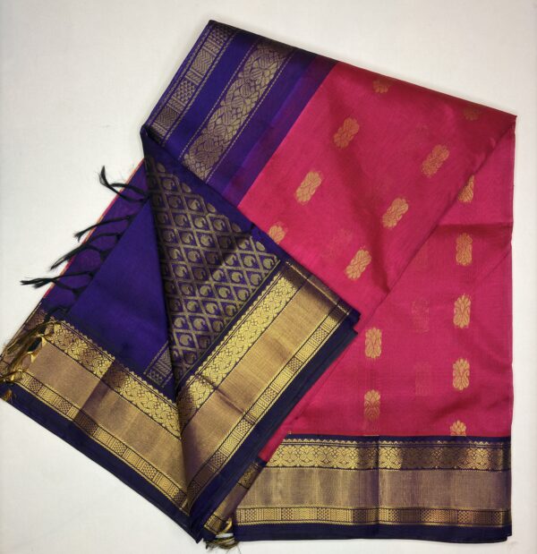 Korvai Silk Cotton Pink , Violet Pallu and Blouse with Overall Body Butta's